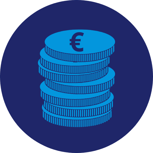 Icono de Aroa, asesora financiera, una torre de monedas de euro, simbolizando los prestamos.