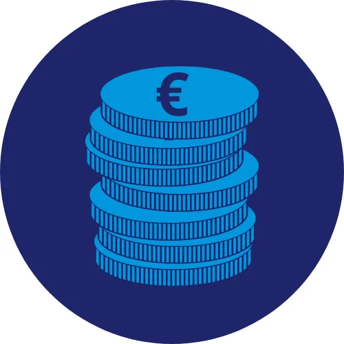 Icono de Aroa, asesora financiera, una torre de monedas de euro, simbolizando los prestamos.