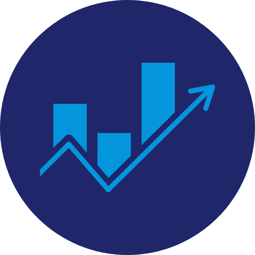 Icono de Aroa, asesora financiera, con una flecha apuntando hacia arriba, simbolizando el crecimiento del mercado